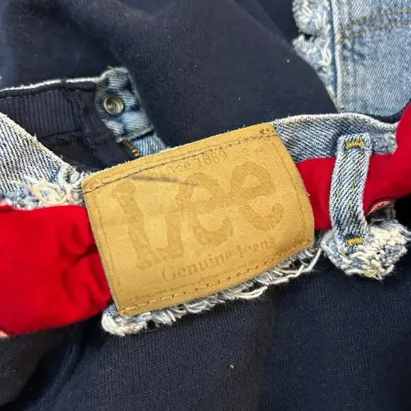 Western Upcycled Crew Sweatshirt Womens Large Blue Denim Patches Rodeo Party - Picture 5 of 5